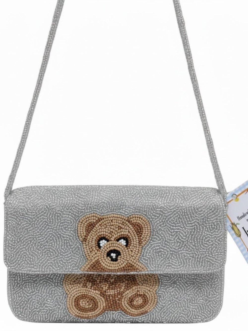Teddy Bear Beaded Bag New Release Silver Handmade India  NWT RARE